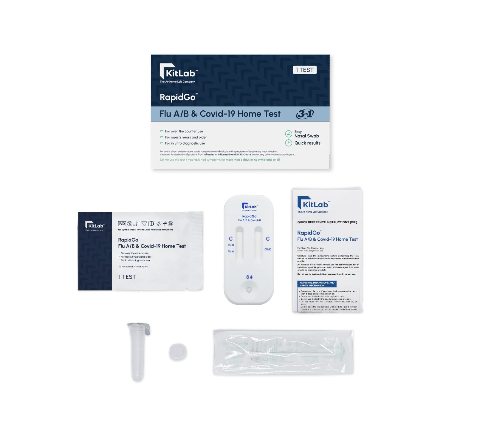 KitLab™ RapidGo™ Flu A/B & COVID-19 Home Test